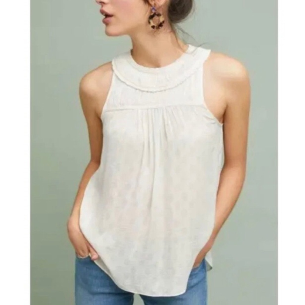 Maeve Anthropologie‎ Womens Clovis Top Ivory Size 2 Blouse Pleated Flowy Ruffled